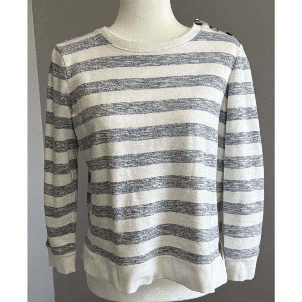 Talbots Terry Cloth Lightweight Sweatshirt Crewneck Button Stripe Cotton Lg Pet